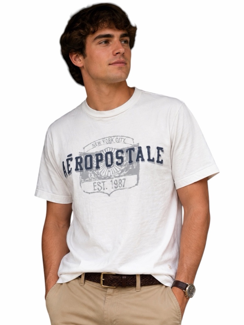 Vintage Y2K Aeropostale Large White 100% Cotton Graphic Tee Tshirt Casual Preppy